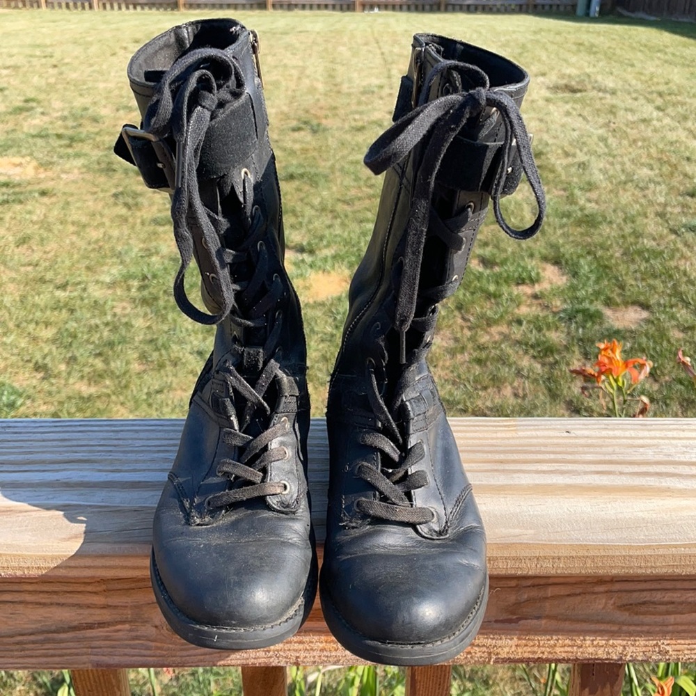 Black Timberland combat style boots